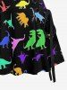 Colorful Dinosaur Print Hawaii Lace Up A Line Dress - Noir XS