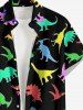 Colorful Dinosaur Print Hawaii Button Pocket Shirt For Men -  