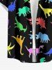 Colorful Dinosaur Print Hawaii Button Pocket Shirt For Men -  