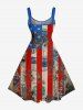 Plus Size Patriotic American Flag Currency Print A Line Dress -  