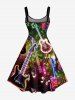 Robe hawaïenne grande taille imprimée guitare, symbole de musique rock and roll - Noir 2X