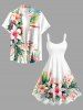 Flowers Leaf Tropical Print Hawaii Tank Dress - Blanc XS