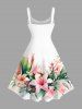 Flowers Leaf Tropical Print Hawaii Tank Dress - Blanc S