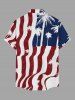 Coconut Tree Patriotic American Flag Print Button Pocket Shirt For Men -  