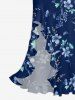 Flower Leaf Branch Print Hawaii Ruffles Split Dress - Bleu profond M