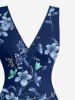 Flower Leaf Branch Print Hawaii Ruffles Split Dress - Bleu profond XXL