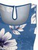 Plus Size Flower Leaf Print Hawaii Drawstring Pocket Romper -  