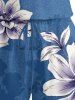 Flower Leaf Print Hawaii Drawstring Pocket Romper - Bleu 1X