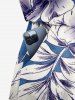 Flower Leaf Print Hawaii Drawstring Pocket Romper - Bleu 4X