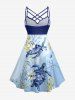 Flower Turtle Coral Print Hawaii Sea Creatures Ruched Crisscross Strappy A Line Cami Dress -  