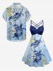 Flower Turtle Coral Print Hawaii Sea Creatures Ruched Crisscross Strappy A Line Cami Dress -  