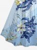 Flower Turtle Coral Print Hawaii Sea Creatures Ruched Crisscross Strappy A Line Cami Dress -  