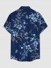 Flower Leaf Branch Print Hawaii Button Pocket Shirt For Men -  