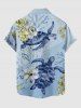 Flower Turtle Coral Print Hawaii Sea Creatures Button Pocket Shirt For Men -  