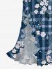 Flower Leaf Plaid Print Hawaii Ruffles Split Dress - Bleu S