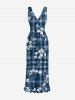 Flower Leaf Plaid Print Hawaii Ruffles Split Dress - Bleu S