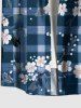 Plus Size Flower Leaf Plaid Print Hawaii Button Pocket Shirt For Men - Bleu 3XL