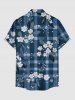 Plus Size Flower Leaf Plaid Print Hawaii Button Pocket Shirt For Men - Bleu 3XL