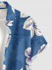 Plus Size Flower Leaf Print Hawaii Button Pocket Shirt For Men - Bleu M