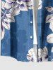 Plus Size Flower Leaf Print Hawaii Button Pocket Shirt For Men - Bleu M