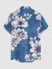 Plus Size Flower Leaf Print Hawaii Button Pocket Shirt For Men - Bleu M