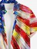 Patriotic American Flag Painting Print Button Pocket Shirt For Men -  