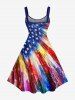Patriotic American Flag Painting Print A Line Dress -  