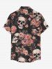 Plus Size Flowers Skulls Print Buttons Pocket Hawaii Shirt For Men -  