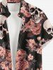 Plus Size Flowers Skulls Print Buttons Pocket Hawaii Shirt For Men -  