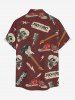 Skull Guitar Shoes Microphone Print Buttons Pocket Hawaii Shirt For Men -  