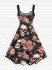 Plus Size Flowers Skulls Print Hawaii Tank Dress - Noir S