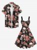 Plus Size Flowers Skulls Print Hawaii Tank Dress - Noir S
