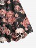 Plus Size Flowers Skulls Print Hawaii Tank Dress -  