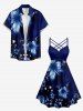 Plus Size Flowers Print Ruched Lattice Crisscross Straps Hawaii Dress - Bleu profond 4X