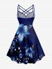 Plus Size Flowers Print Ruched Lattice Crisscross Straps Hawaii Dress - Bleu profond 4X