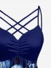 Plus Size Flowers Print Ruched Lattice Crisscross Straps Hawaii Dress - Bleu profond 4X