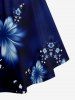 Plus Size Flowers Print Ruched Lattice Crisscross Straps Hawaii Dress - Bleu profond 4X