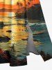 Coconut Tree Sun Cloud Seascape Print Split Hawaii Midi Dress - Orange 1X