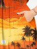 Coconut Tree Sun Cloud Seascape Print Split Hawaii Midi Dress - Orange 1X