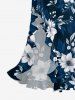 Flowers Leaf Print Hawaii Ruffles Split Surplice Dress - Cadetblue XL