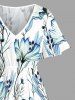 Flowers Leaf Print Split Hawaii Midi Dress -  