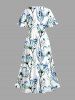 Flowers Leaf Print Split Hawaii Midi Dress -  