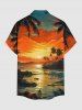 Coconut Tree Sun Cloud Seascape Print Buttons Pocket Hawaii Shirt For Men -  