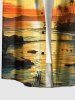 Coconut Tree Sun Cloud Seascape Print Buttons Pocket Hawaii Shirt For Men -  