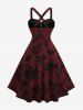 Plus Size Glitter Flower Flocking Lace Patchwork Crisscross Strappy A Line Cami Dress -  