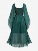 Plus Size Lace Up Grommets Ruffles Zipper Split Sleeves Chiffon Dress -  