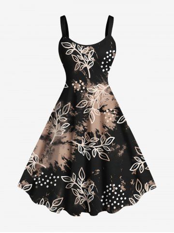 Plus Size Flower Leaf Paint Splatter Print Hawaii Tank Dress - BLACK - 6X