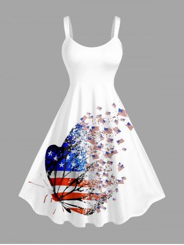 Plus Size Patriotic American Flag Butterfly Print Tank Dress - WHITE - 2X