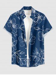 Plus Size Leaf Flower Print Hawaii Button Pocket Shirt For Men - Cadetblue S
