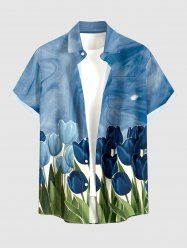 Tulip Flower Painting Print Hawaii Button Pocket Shirt For Men -  